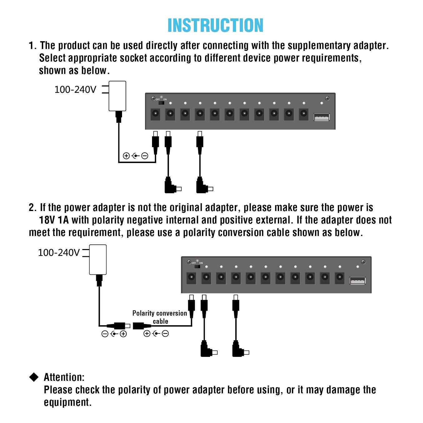 VSN Guitar Pedal Power Supply 10 Isolated DC Output for Power Supply 9V/12V/18V DC Outputs & USB Charging Port with Short Circuit/Overcurrent Protect