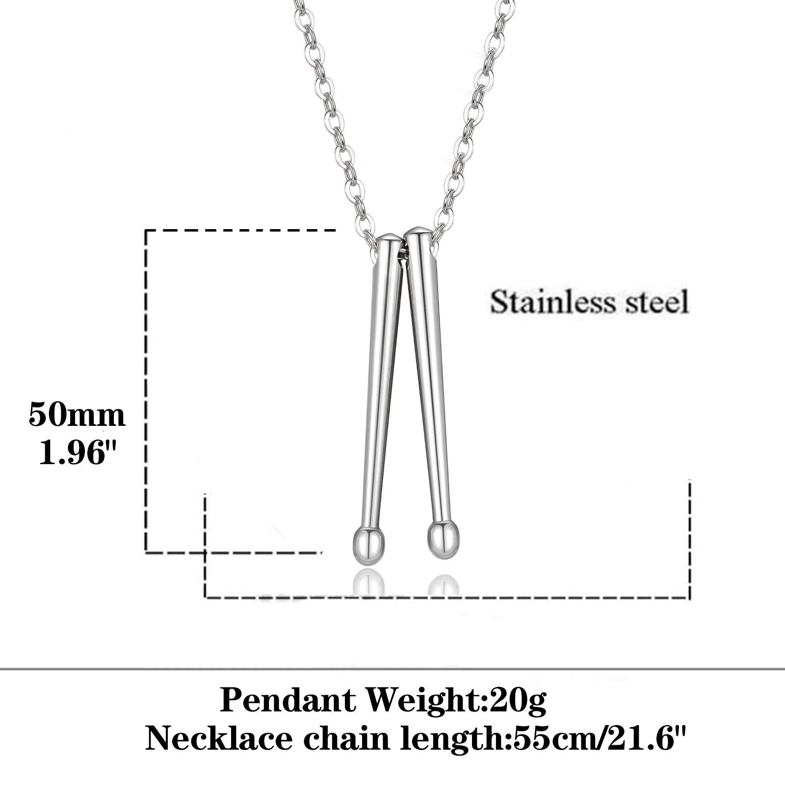 AZFVBQL Rock Drumstick Pendant Necklace for Men Drummer Gifts Stainless steel Cross Drum Stick Necklaces