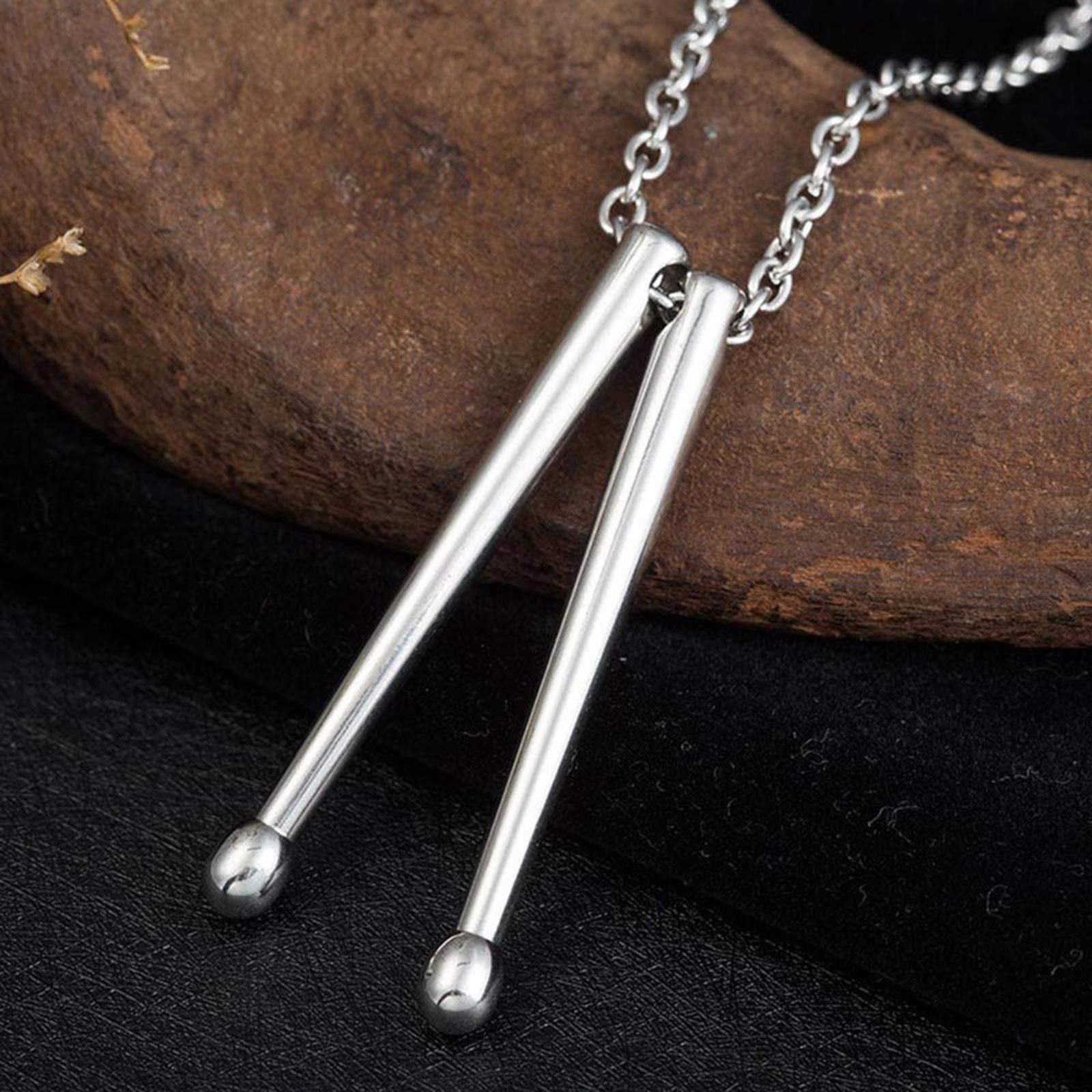 AZFVBQL Rock Drumstick Pendant Necklace for Men Drummer Gifts Stainless steel Cross Drum Stick Necklaces