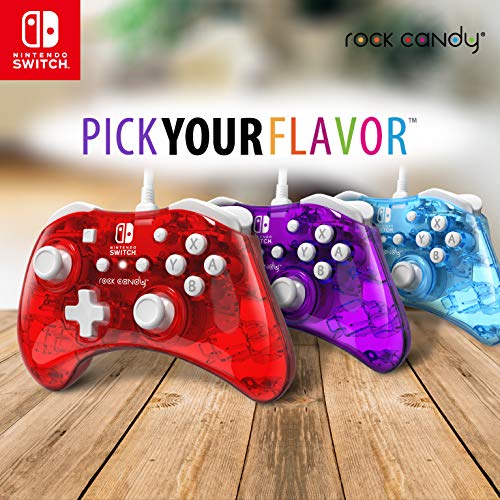 PDP Rock Candy Wired Gaming Switch Pro Controller - Blu-merang Blue / Clear - Licensed by Nintendo - OLED Compatible - Compact, Hard Transparent Plastic Travel Controller - Holiday & Birthday Gifts