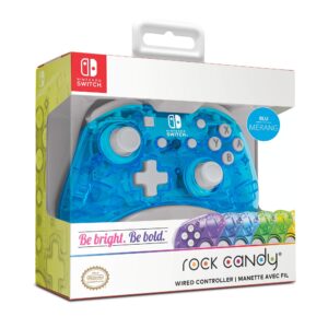 PDP Rock Candy Wired Gaming Switch Pro Controller - Blu-merang Blue / Clear - Licensed by Nintendo - OLED Compatible - Compact, Hard Transparent Plastic Travel Controller - Holiday & Birthday Gifts