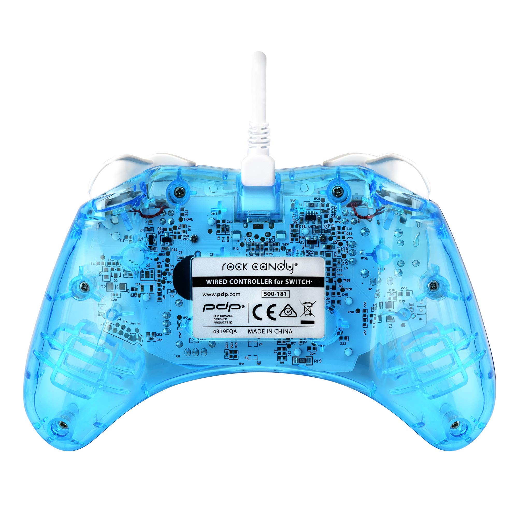 PDP Rock Candy Wired Gaming Switch Pro Controller - Blu-merang Blue / Clear - Licensed by Nintendo - OLED Compatible - Compact, Hard Transparent Plastic Travel Controller - Holiday & Birthday Gifts