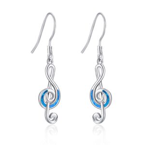 WINNICACA Music Note Earrings for Women Music Lovers Christmas Gifts Sterling Silver Musical Note Treble Clef Hooks Dangle Drop Earrings Created Opal Jewelry for Women Birthday Gifts