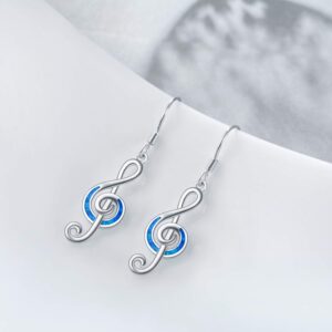 WINNICACA Music Note Earrings for Women Music Lovers Christmas Gifts Sterling Silver Musical Note Treble Clef Hooks Dangle Drop Earrings Created Opal Jewelry for Women Birthday Gifts