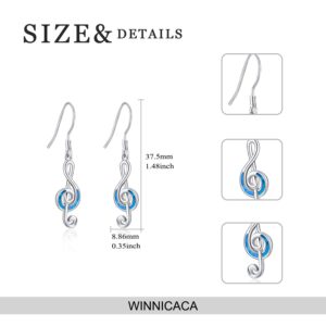 WINNICACA Music Note Earrings for Women Music Lovers Christmas Gifts Sterling Silver Musical Note Treble Clef Hooks Dangle Drop Earrings Created Opal Jewelry for Women Birthday Gifts