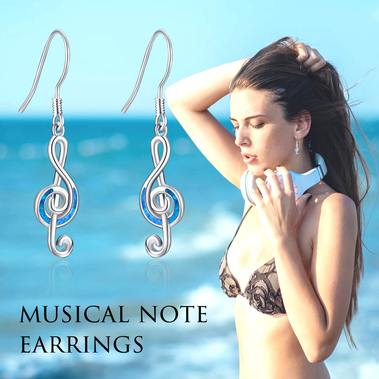 WINNICACA Music Note Earrings for Women Music Lovers Christmas Gifts Sterling Silver Musical Note Treble Clef Hooks Dangle Drop Earrings Created Opal Jewelry for Women Birthday Gifts