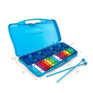 Costzon 25-Note Xylophone w/Case, Colorful Musical Toy w/Clear Tuned Metal Keys, 2 Child-Safe Mallets, Perfectly Tuned Instrument for Kids, Toddlers (With music sheets, Blue)