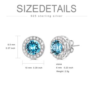 AOBOCO Sterling Silver Halo Earrings Stud Earrings for Women, Simulated Aquamarine Birthstone Crystals from Austria, Blue Wedding Gifts Earrings for Bride Anniversary Birthday Jewelry for Wife