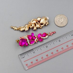 Iris Island Womens Fuchsia Pink Crystal Rhinestone drop Dangle Earrings Gold Plated For Pageant Proms Wedding Party