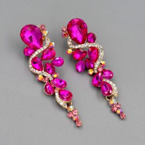 Iris Island Womens Fuchsia Pink Crystal Rhinestone drop Dangle Earrings Gold Plated For Pageant Proms Wedding Party