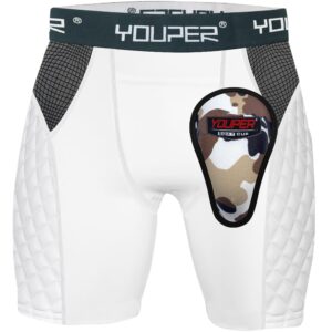 youper youth elite padded baseball sliding shorts w/soft cup (medium) white