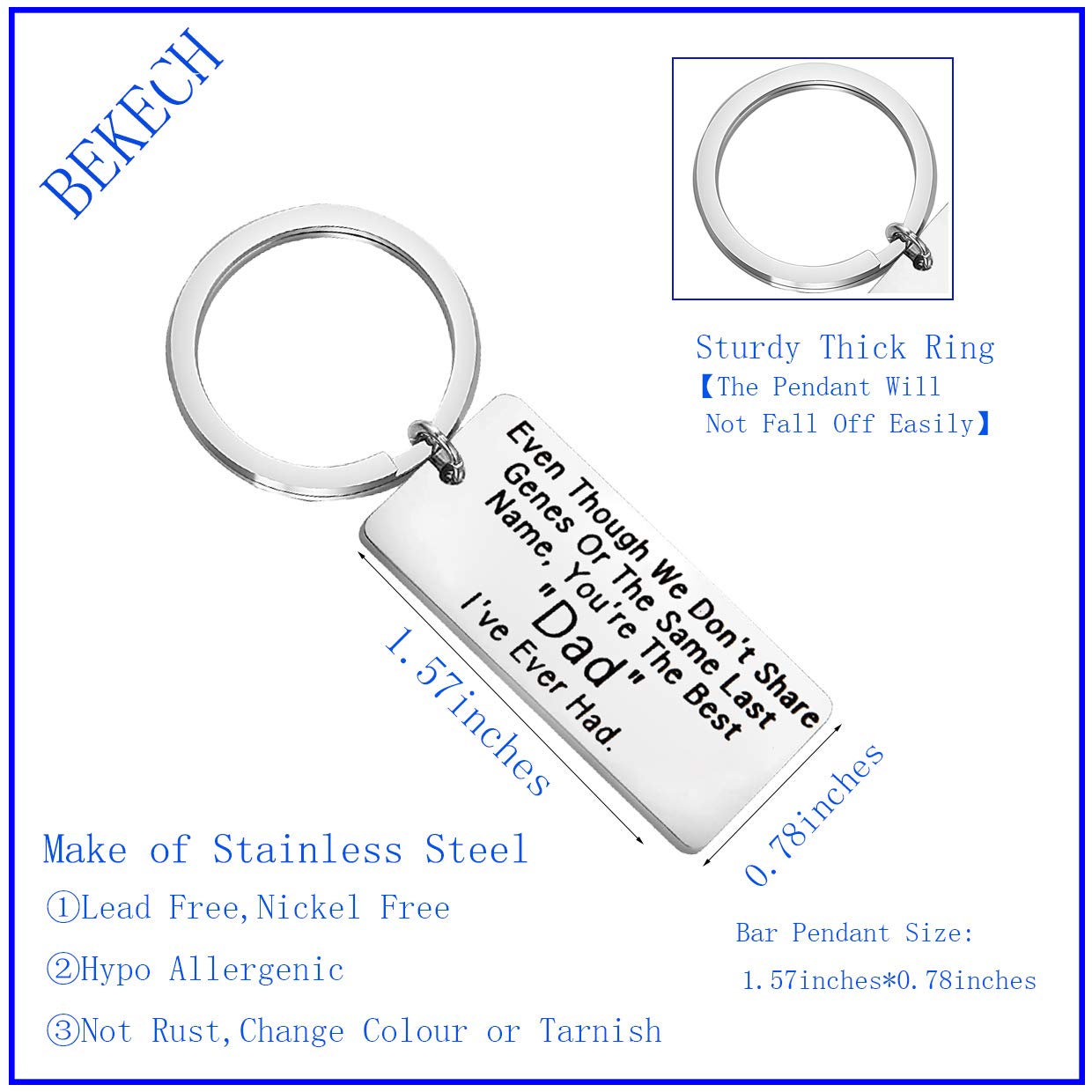 BEKECH Stepdad Gifts Step Dad Keychain from Stepdaughter Stepson Step Father Key Chain Idea Dad Birthday Gift Father-in-Law Gifts