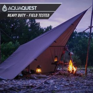 AquaQuest Defender Camping Tarp - Heavy Duty Tent Shelter or Rain Fly - Waterproof Camping Essentials for Hiking, Bushcraft & Hammock, 10 x 10 ft, Olive Drab