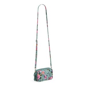 Vera Bradley Women's Cotton All in One Crossbody Purse With RFID Protection, Rosy Outlook - Recycled Cotton, One Size