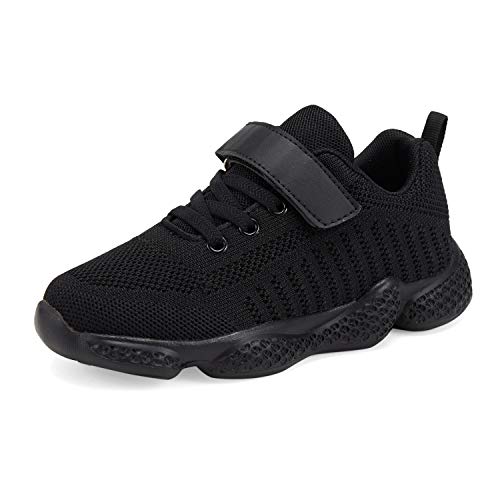 Casbeam Kids Breathable Sneakers Mesh Lightweight Easy Walk Casual Sport Strap Athletic Running Shoes for Boys Girls 050 All Black 34