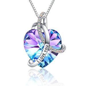 eleshow sterling silver moissanite necklace for women, dainty circle necklace, mothers day gifts for women mom wife (purple)