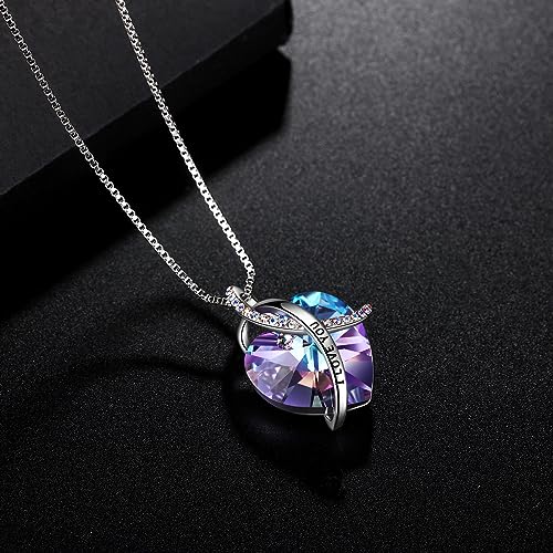 EleShow Sterling Silver Moissanite Necklace for Women, Dainty Circle Necklace, Mothers Day Gifts for Women Mom Wife (Purple)