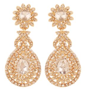 touchstone indian bollywood beautifully hand finished victorian studded look white rhinestone designer jewelry chandelier earrings in gold tone for women.