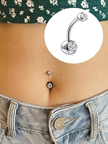 SILBERTALE Sterling Silver Belly Button Rings for Women Men CZ Navel Rings Curved Barbell Belly Rings Belly Piercing 10mm