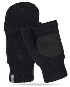 trailheads women’s fingerless gloves | merino knit convertible mittens - black (small/medium)