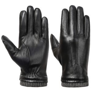 isilila italian sheepskin leather gloves for men, winter warm fleece lined touch screen driving gloves