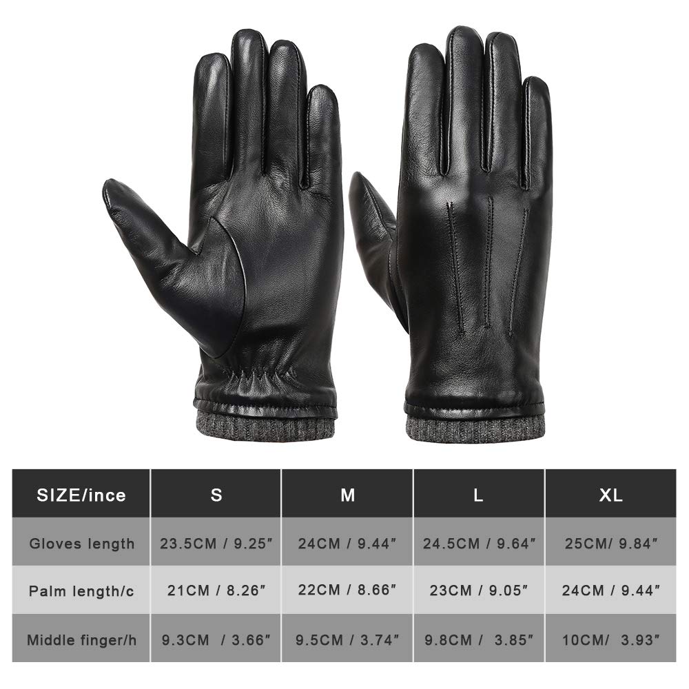 isilila Italian Sheepskin Leather Gloves for Men, Winter Warm Fleece Lined Touch Screen Driving Gloves