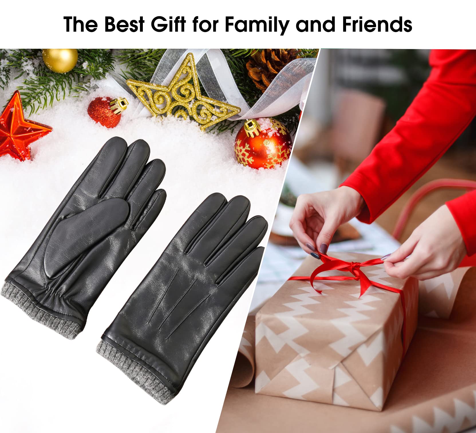 isilila Italian Sheepskin Leather Gloves for Men, Winter Warm Fleece Lined Touch Screen Driving Gloves