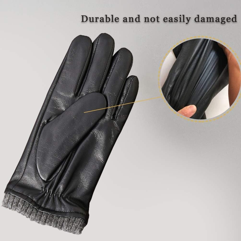 isilila Italian Sheepskin Leather Gloves for Men, Winter Warm Fleece Lined Touch Screen Driving Gloves