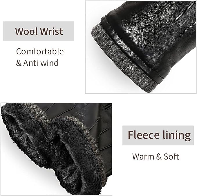 isilila Italian Sheepskin Leather Gloves for Men, Winter Warm Fleece Lined Touch Screen Driving Gloves