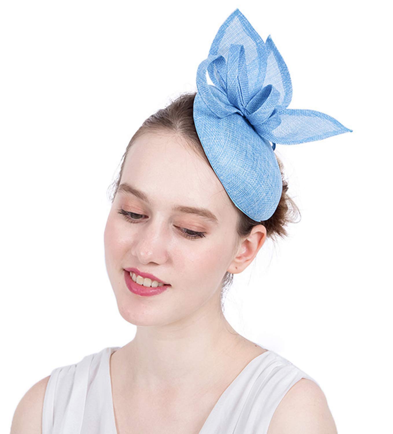 ORIDOOR Sinamay Flower Feathers Pillbox FascinatorHat Derby Headband forWeddingTea PartyChurchHat for Cocktail (D1 Light Blue) …