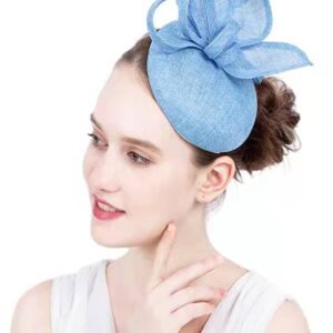 ORIDOOR Sinamay Flower Feathers Pillbox FascinatorHat Derby Headband forWeddingTea PartyChurchHat for Cocktail (D1 Light Blue) …