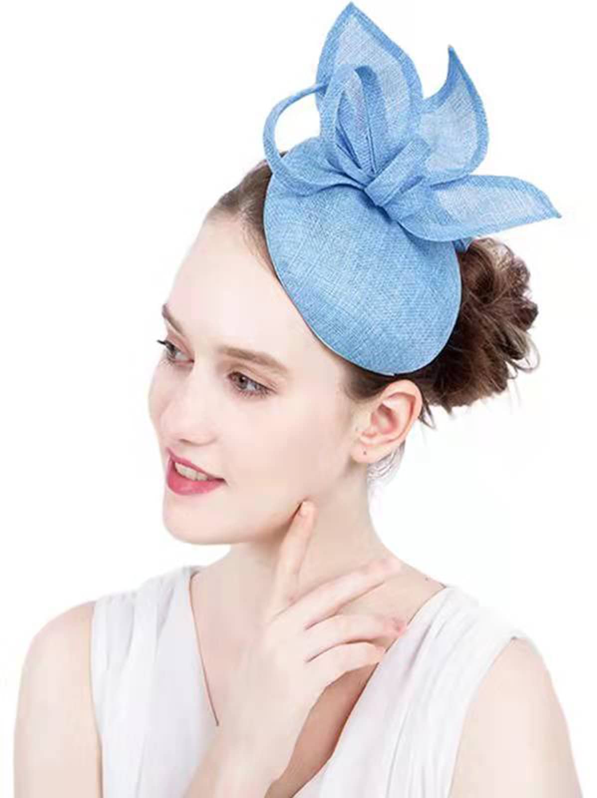 ORIDOOR Sinamay Flower Feathers Pillbox FascinatorHat Derby Headband forWeddingTea PartyChurchHat for Cocktail (D1 Light Blue) …