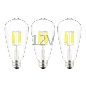 opalray 12v 24v dc input 8w led bulb, st21(st64) style, dimmable with 12v dc dimmer, 4000k bright neutral white light, e26 medium base lamp, 80w incandescent equivalent, for low volt 12v power, 3 pack