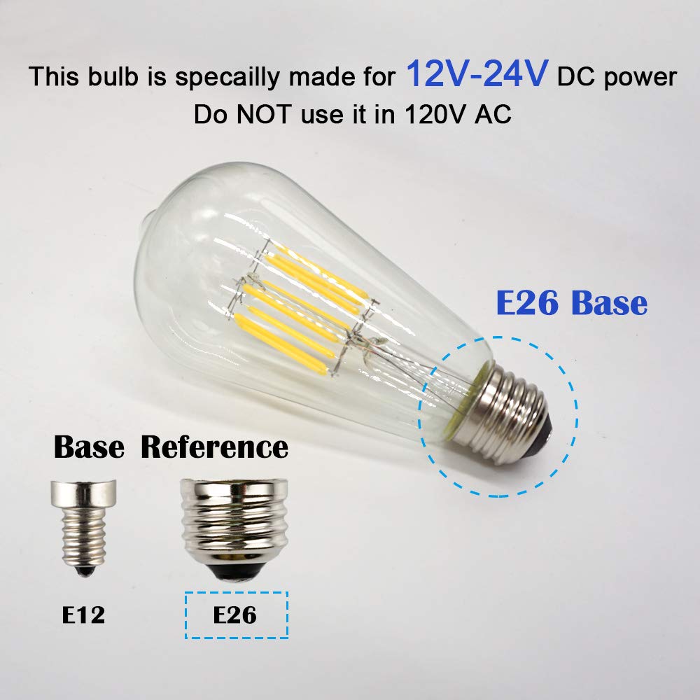 OPALRAY 12V 24V DC Input 8W LED Bulb, ST21(ST64) Style, Dimmable with 12V DC Dimmer, 4000K Bright Neutral White Light, E26 Medium Base Lamp, 80W Incandescent Equivalent, for Low Volt 12V Power, 3 Pack