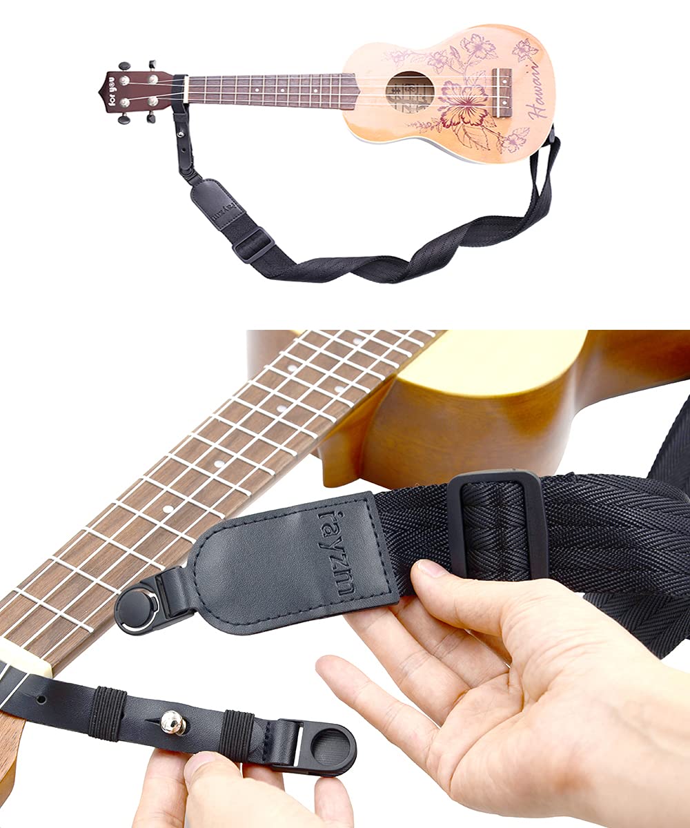 Rayzm Ukulele Strap, Soft Non-slip Nylon Shoulder Strap for Ukulele or Small Size Guitar, Length Adjustable, a Metal End-Pin Included