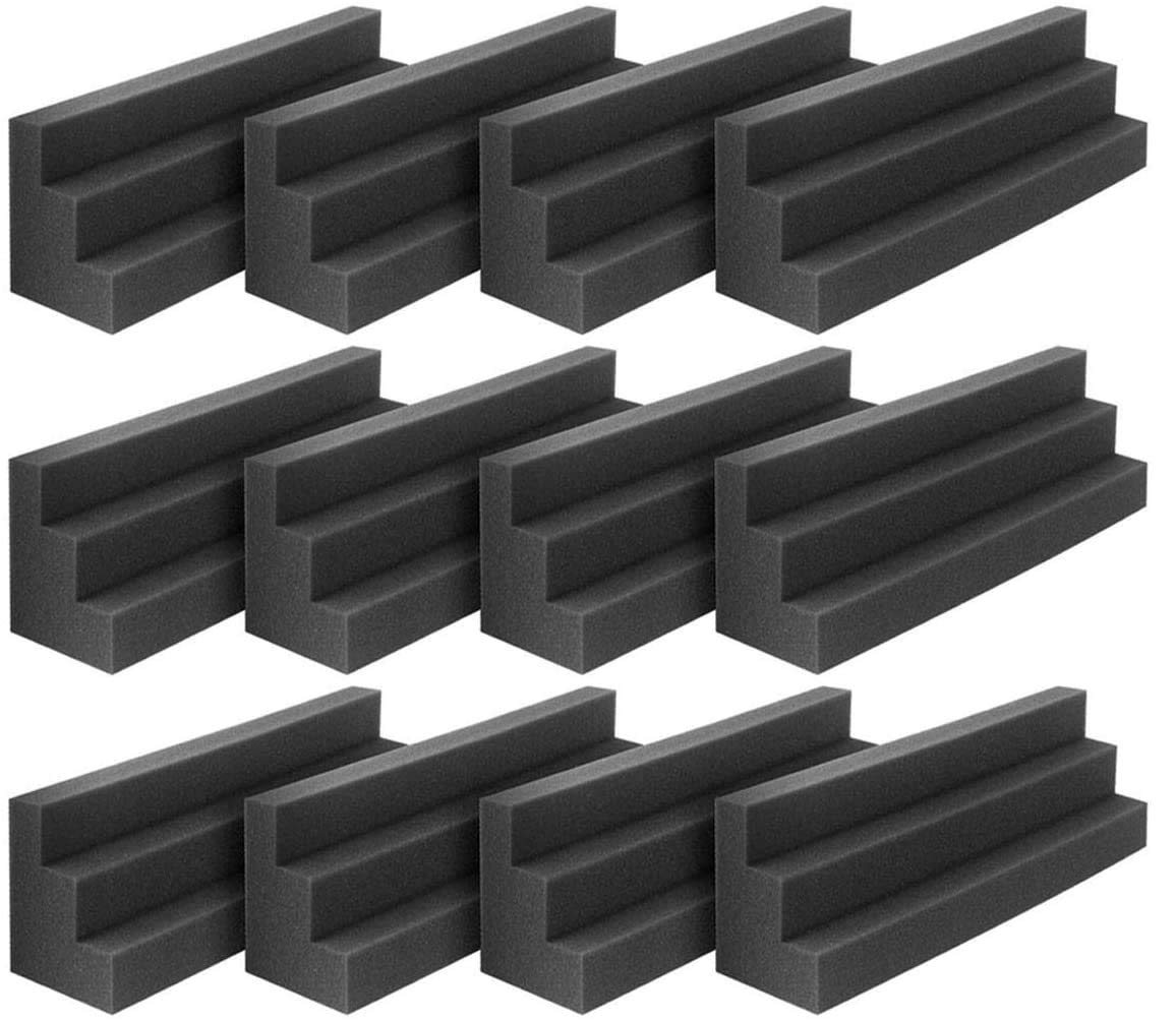 DEKIRU Acoustic Foam Bass Traps Corner Block foam, Studio Foam Sound Proof Foam Panles Noise Dampening Wall Soundproofing Padding, Ideal for Studio, Home or Theater (12"X3"X3", Black)