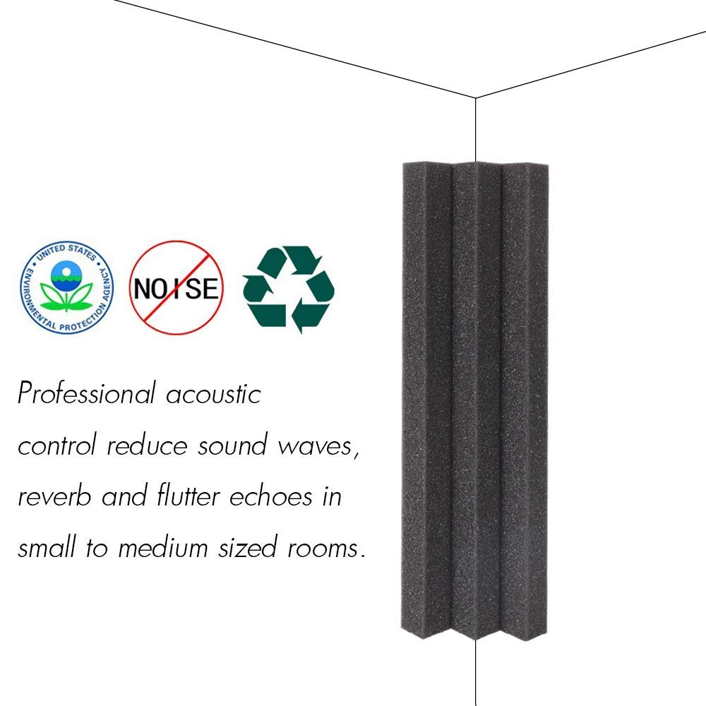 DEKIRU Acoustic Foam Bass Traps Corner Block foam, Studio Foam Sound Proof Foam Panles Noise Dampening Wall Soundproofing Padding, Ideal for Studio, Home or Theater (12"X3"X3", Black)