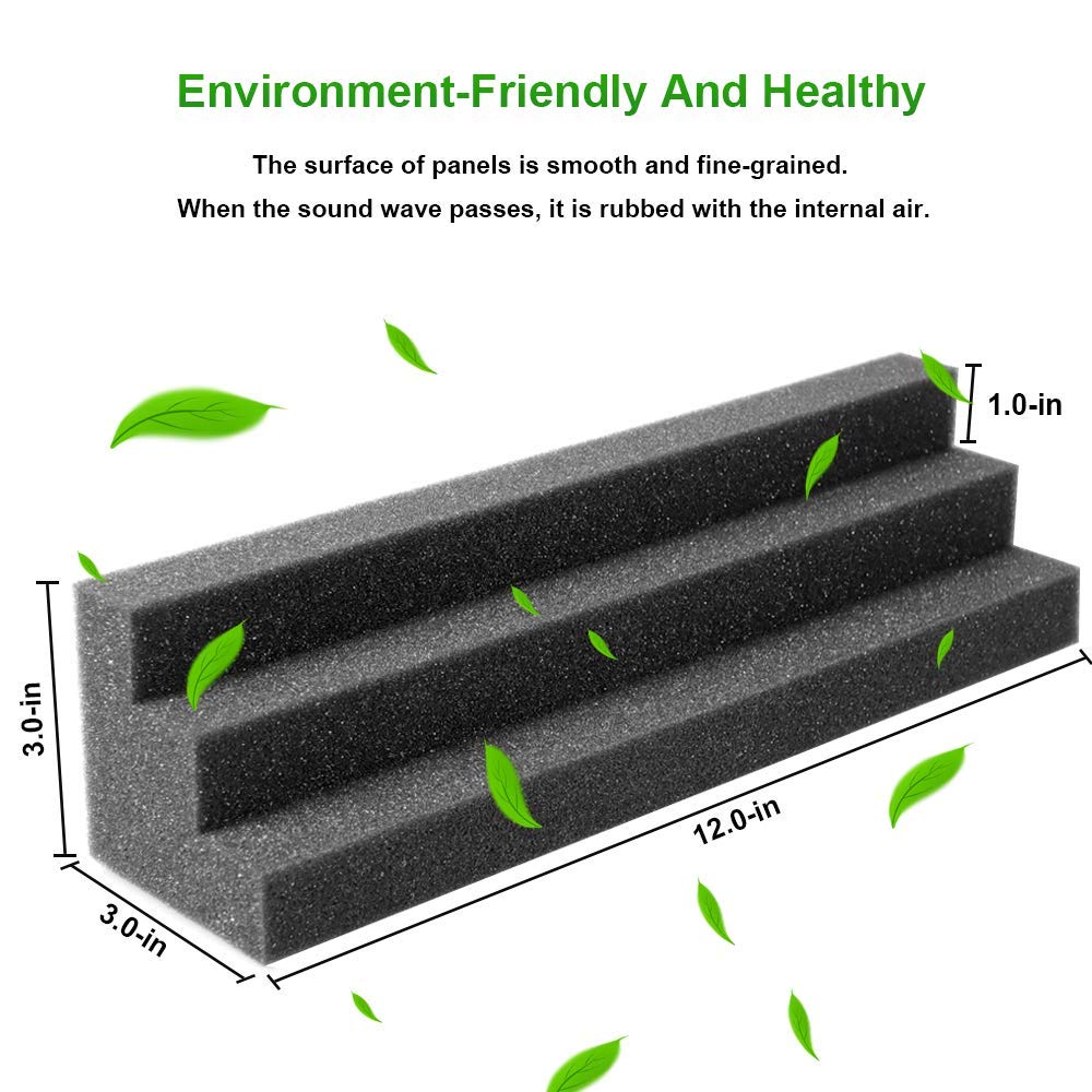 DEKIRU Acoustic Foam Bass Traps Corner Block foam, Studio Foam Sound Proof Foam Panles Noise Dampening Wall Soundproofing Padding, Ideal for Studio, Home or Theater (12"X3"X3", Black)