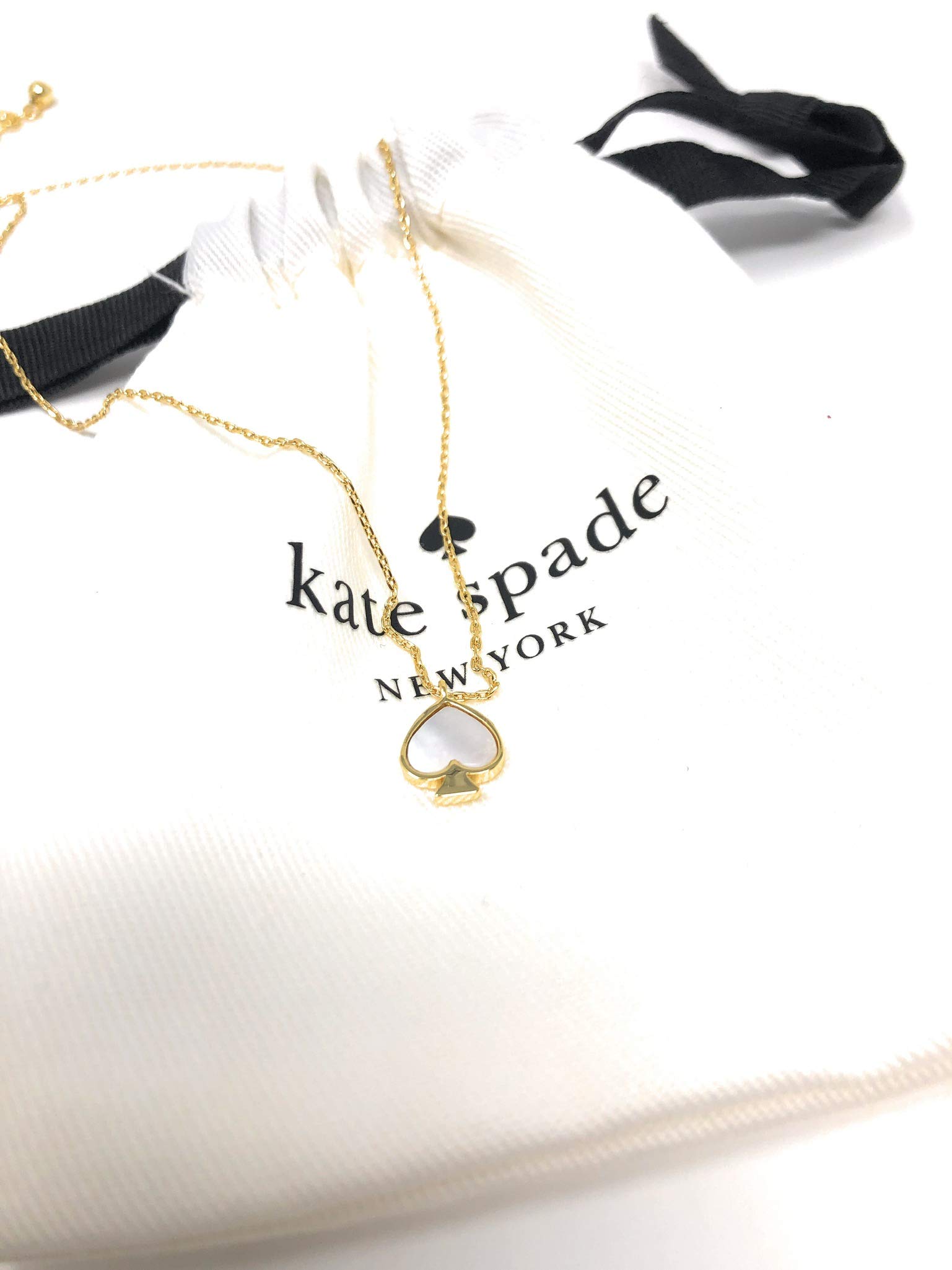 Kate Spade New York Signature Spade Mother of Pearl Gold Plated Mini Charm Pendant Necklace Cream