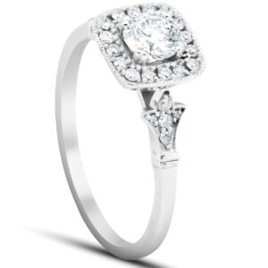 3/4 CT Diamond Cushion Halo Engagement Ring Matching Wedding Band 14k White Gold - Size 4