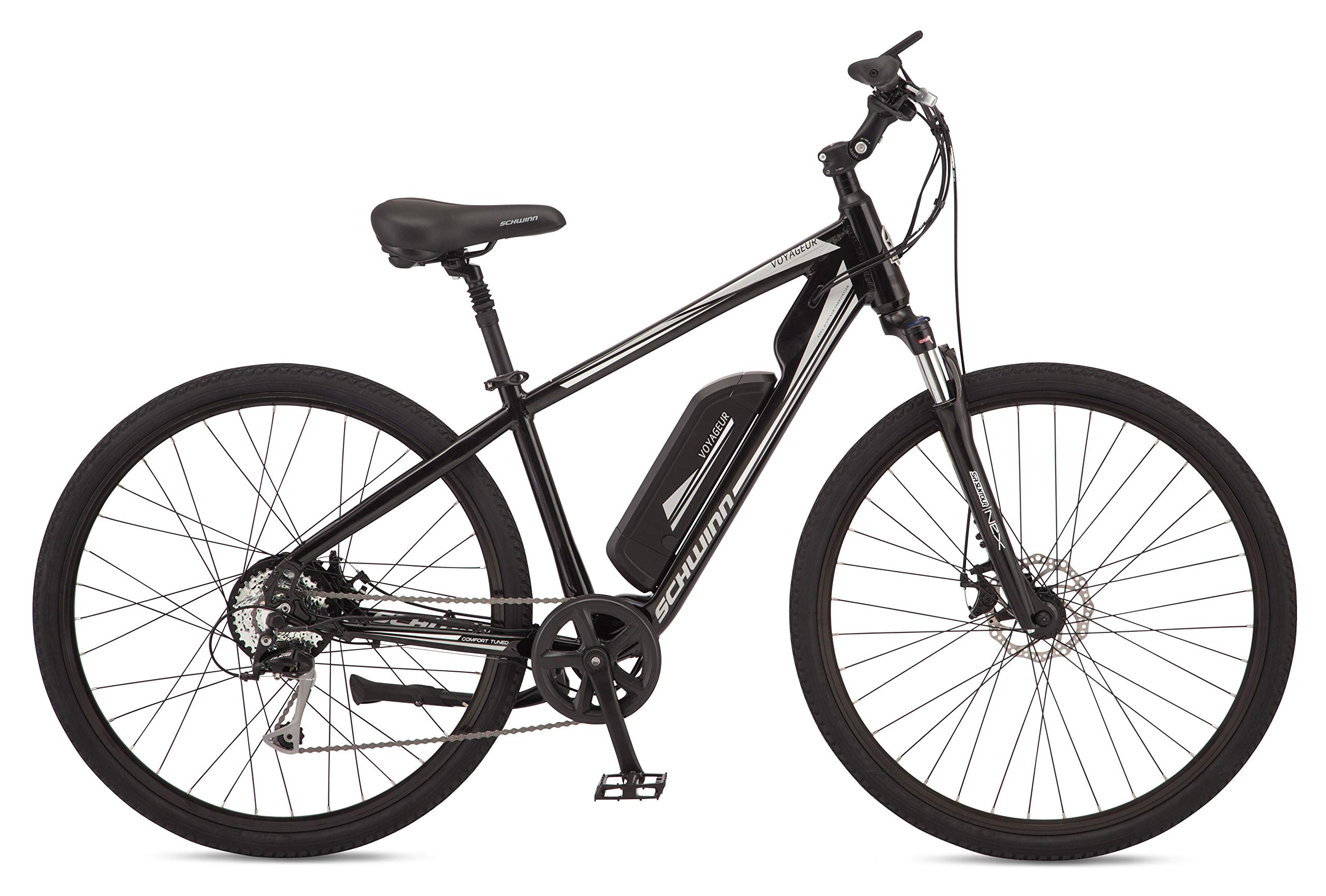 Schwinn Voyageur Electric Bike, Hub-Drive, Large Step-Over Frame, Black