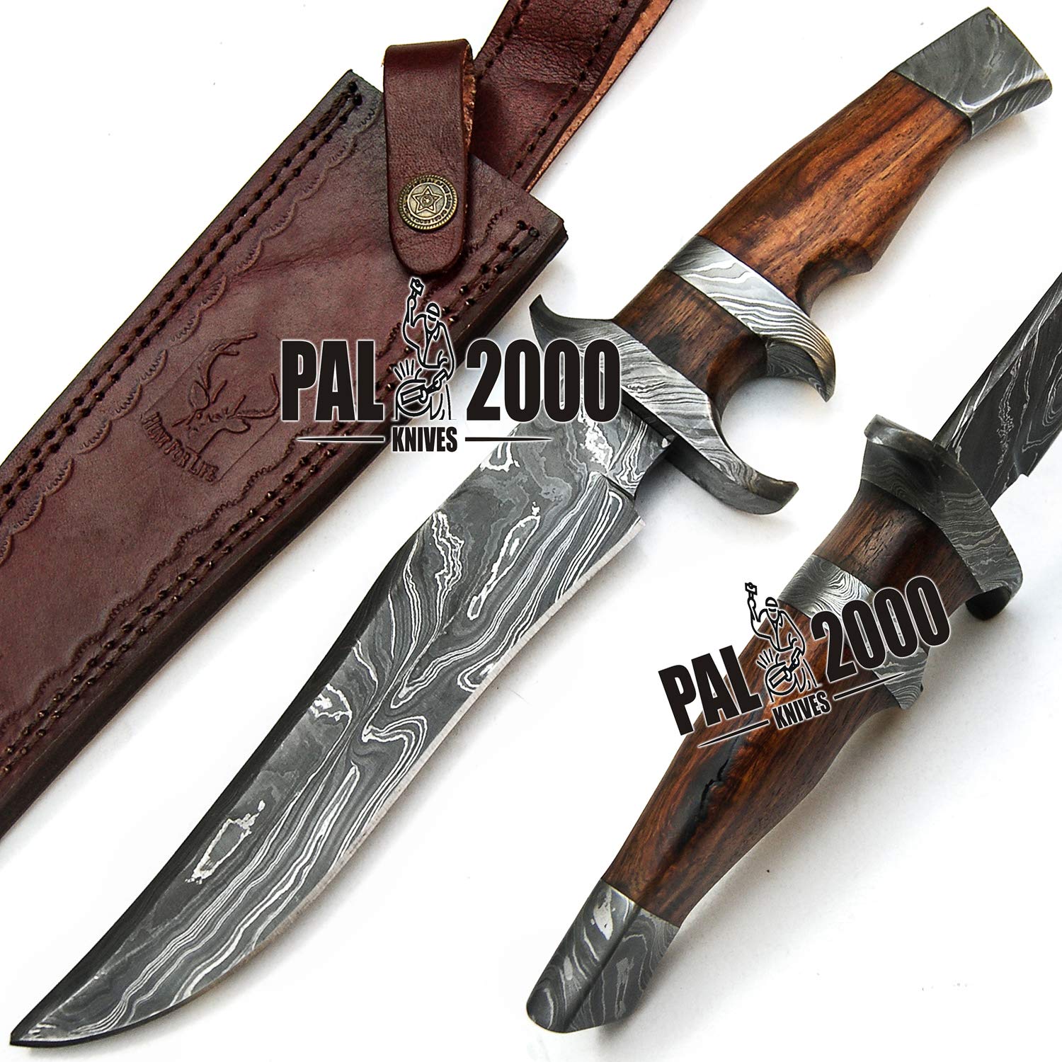 PAL 2000 KNIVES DAG-9571 Custom Handmade Damascus Steel Fixed Blade Knife Beautiful Rose Wood Handle With Sheath