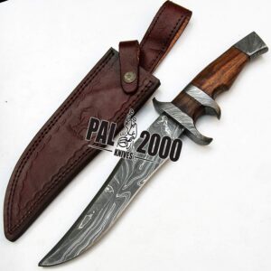 PAL 2000 KNIVES DAG-9571 Custom Handmade Damascus Steel Fixed Blade Knife Beautiful Rose Wood Handle With Sheath