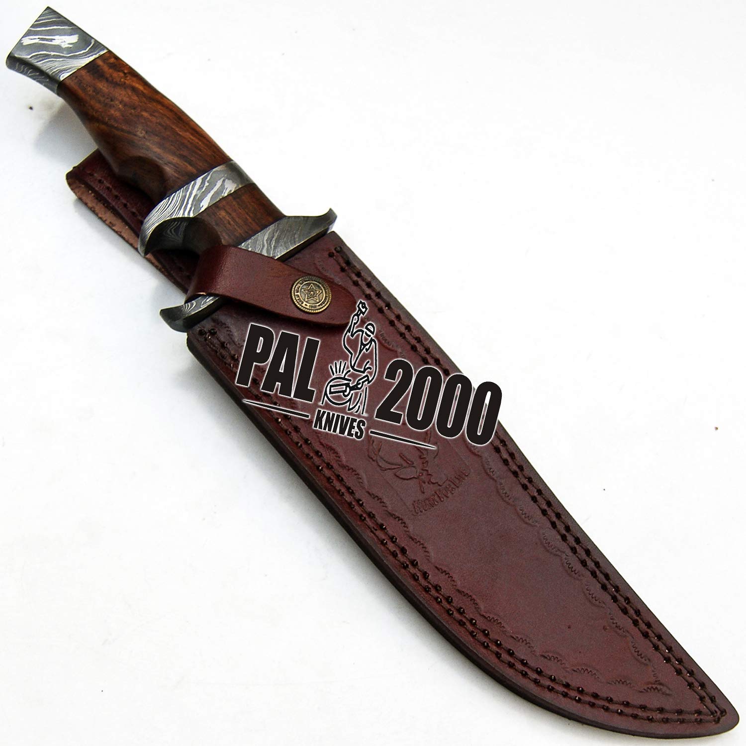 PAL 2000 KNIVES DAG-9571 Custom Handmade Damascus Steel Fixed Blade Knife Beautiful Rose Wood Handle With Sheath