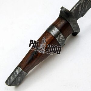 PAL 2000 KNIVES DAG-9571 Custom Handmade Damascus Steel Fixed Blade Knife Beautiful Rose Wood Handle With Sheath