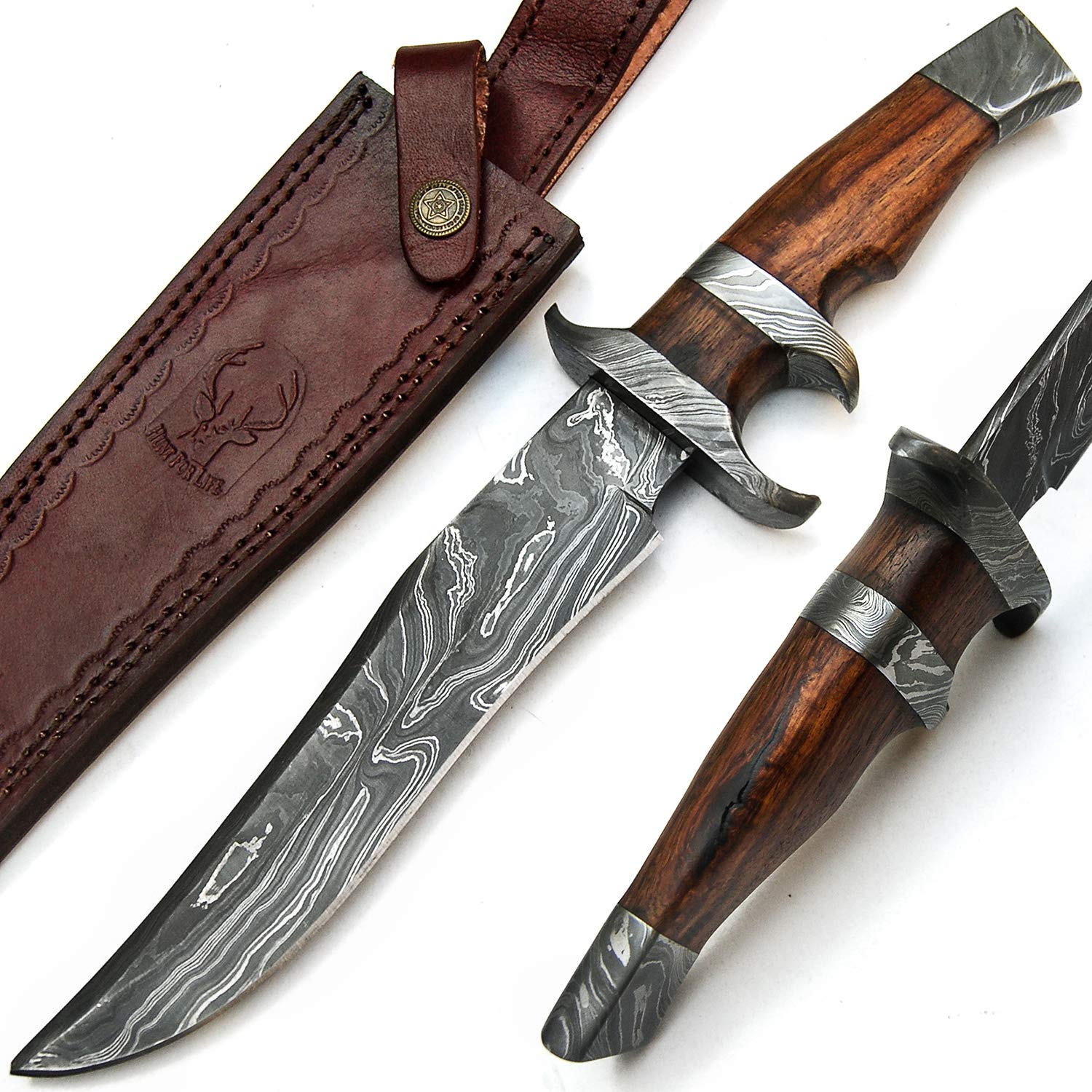 PAL 2000 KNIVES DAG-9571 Custom Handmade Damascus Steel Fixed Blade Knife Beautiful Rose Wood Handle With Sheath