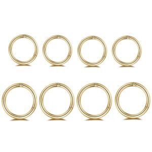 newzenro 8pcs surgical stainless steel 16g sleeper cartilage daith tiny small hoop earrings septum hinged clicker nose ring for women men helix tragus piercings jewelry 8mm 10mm set gold