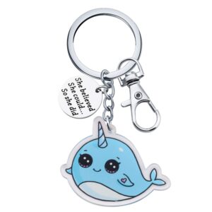 myospark cute narwhal keychain horned whale clasps for jewelry narwhal sea gift whale party gift for narwhal lover (narwhal keychain)