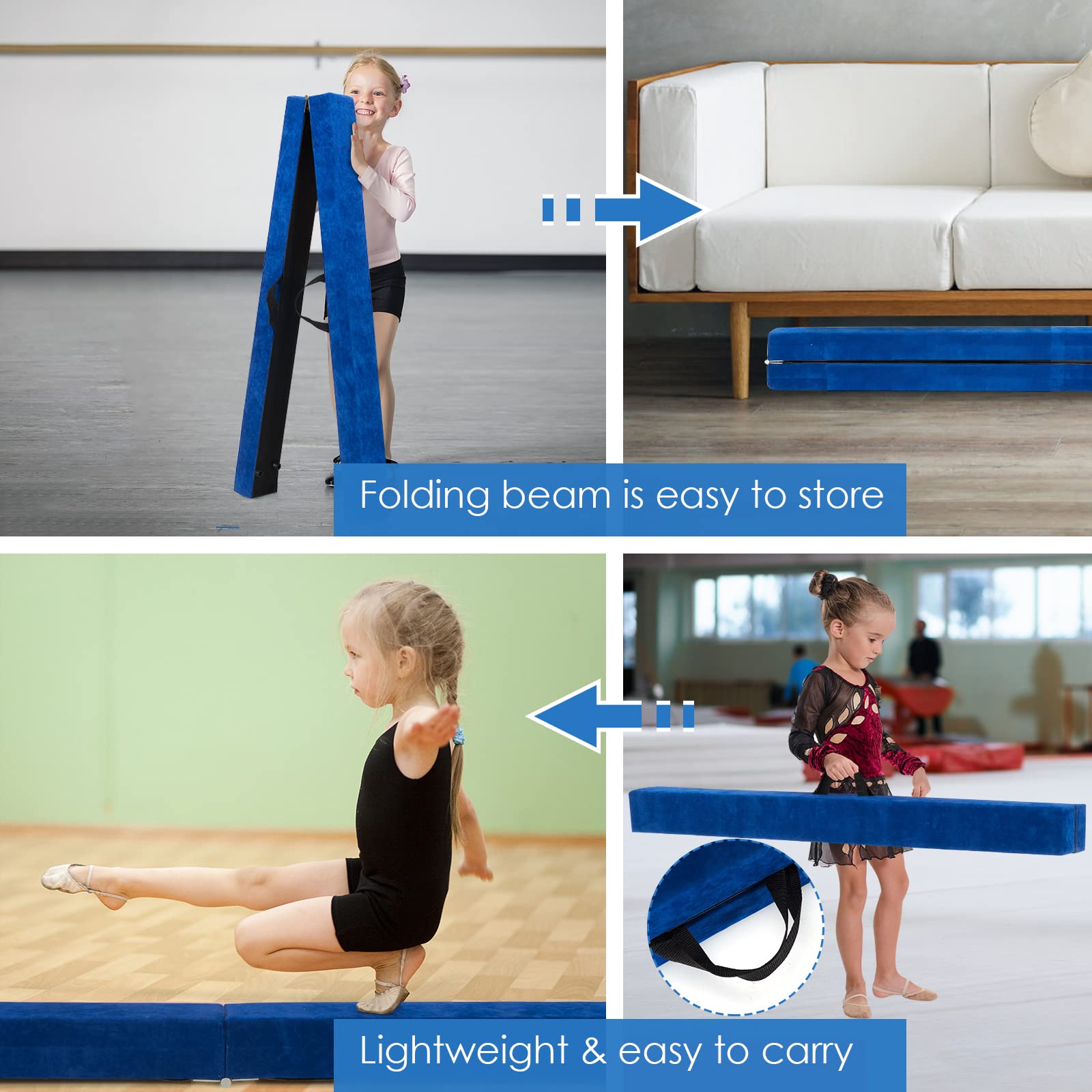 Giantex 7FT Folding Floor Balance Beam for Girls, Boys, Toddlers, Teens Sports Gymnastics Skill Performance Training Easy Storage (Blue)