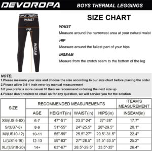 DEVOROPA Youth Boys' Compression Leggings Sports Tights Fleece Lined Thermal Base Layer Pants White L